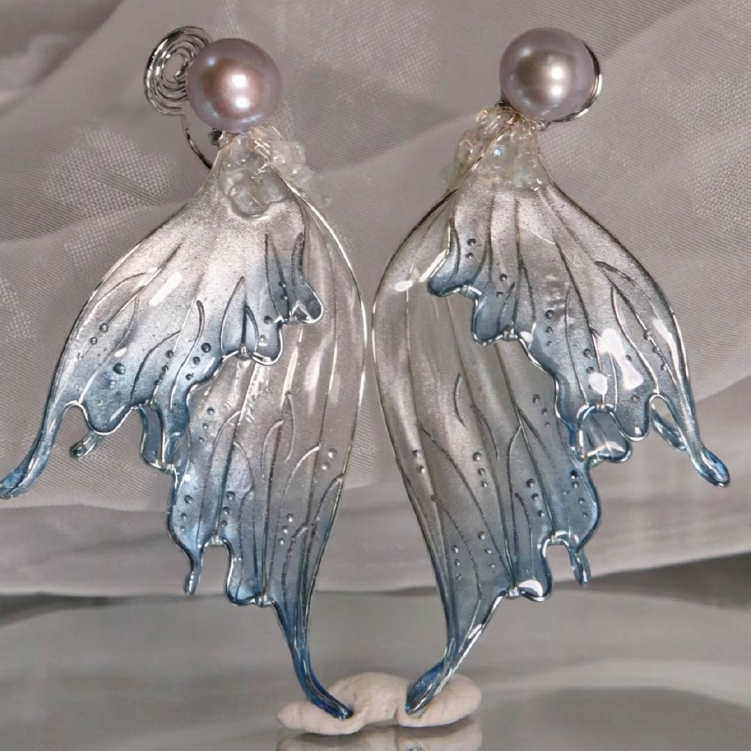 Glacial Whisper | Mermaid Tail & Fairy Wing Resin Earrings - Handcrafted 1 PC