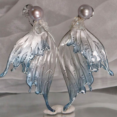 Glacial Whisper | Mermaid Tail & Fairy Wing Resin Earrings - Handcrafted 1 PC