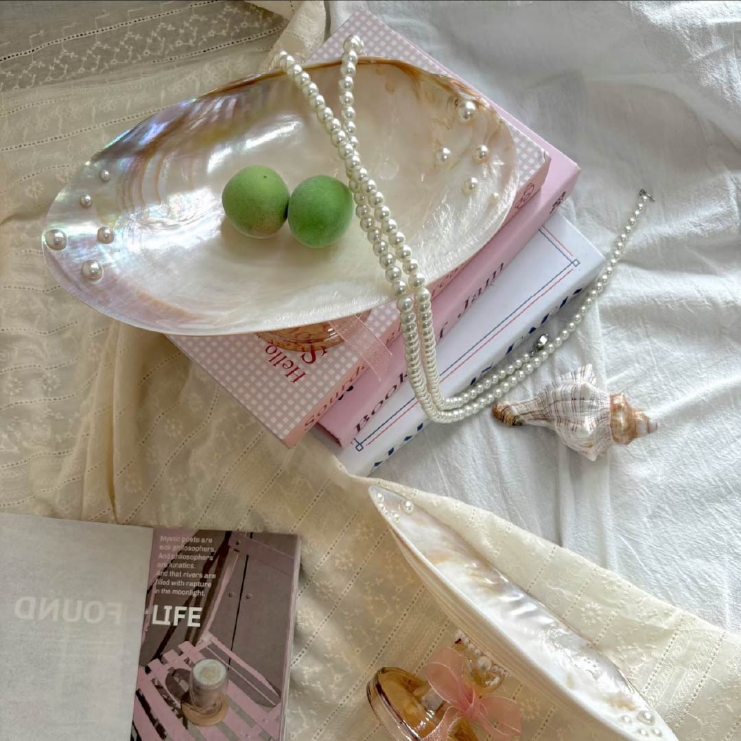 White Mother of Pearl Footed Tray - Handcrafted 1 PC