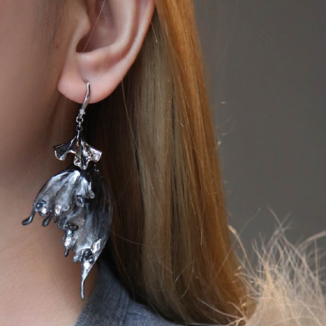 Moonlit Shadow | Mermaid Tail & Fairy Wing Resin Earrings - Handcrafted 1 PC