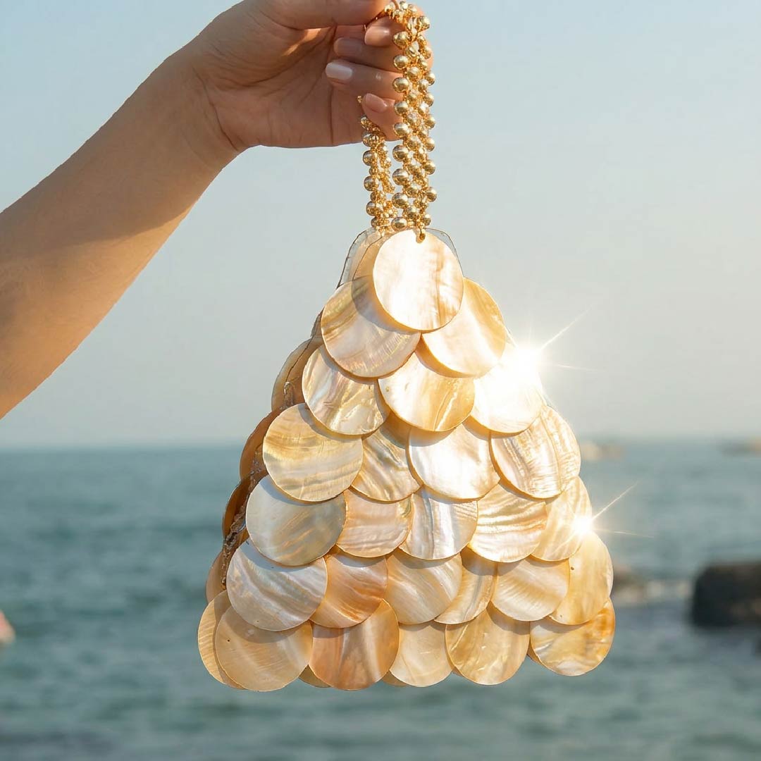Ivory Shell Payette Triangle Bag - Handcrafted 1 PC