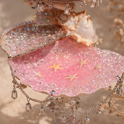 Sea Breeze Glittering Shell Mermaid Petite Double-Tier Jewelry Tray - Handcrafted 1 PC