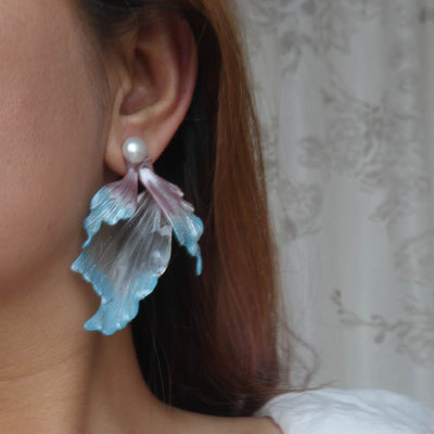 Aurora Pearl | Mermaid Tail & Fairy Wing Resin Earrings - Handcrafted 1 PC