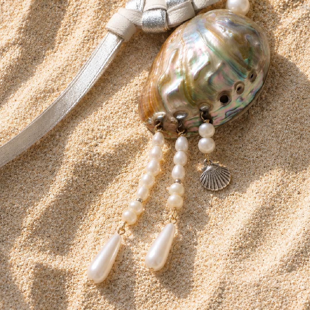 Io Iridescence | Red Abalone & Braided Ribbon Charm - Handcrafted 1 PC