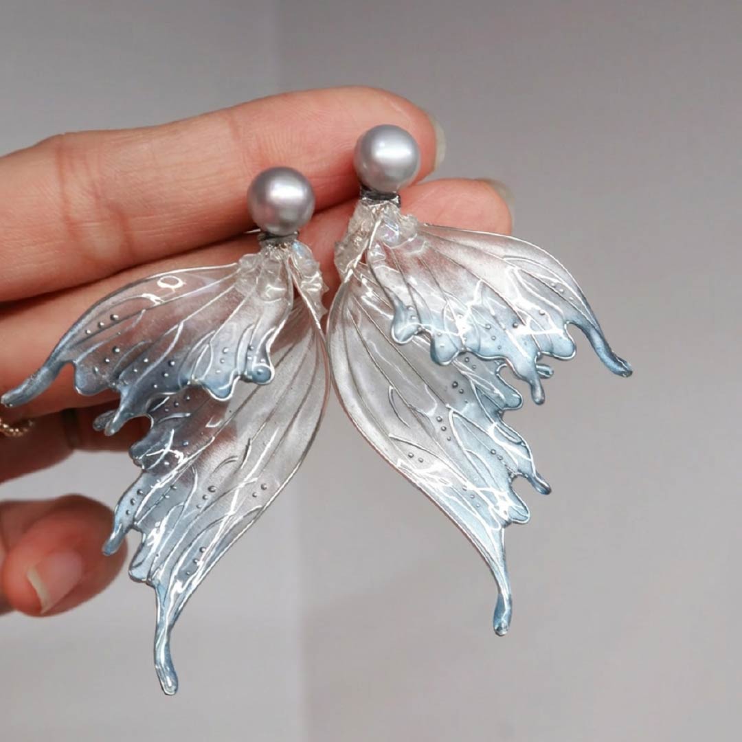 Glacial Whisper | Mermaid Tail & Fairy Wing Resin Earrings - Handcrafted 1 PC
