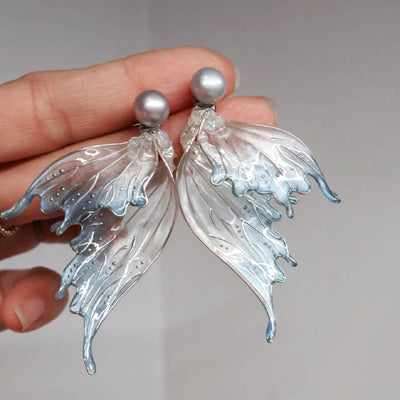 Glacial Whisper | Mermaid Tail & Fairy Wing Resin Earrings - Handcrafted 1 PC