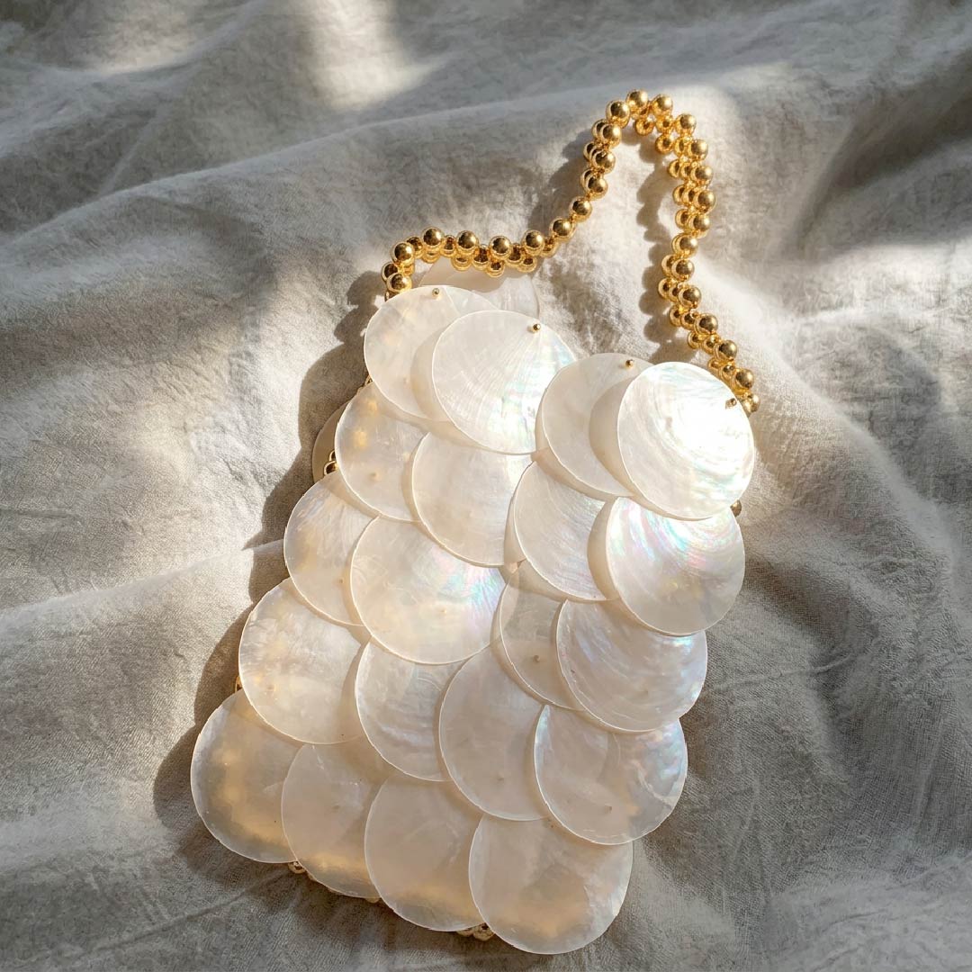 Vertical Ivory Shell Payette Bag - Handcrafted 1 PC