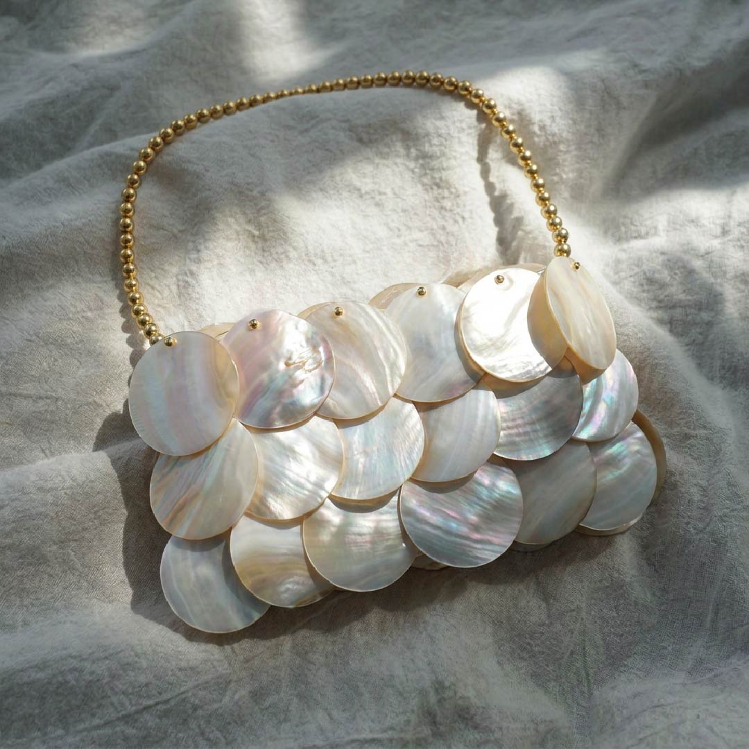 Horizontal Ivory Shell Payette Bag - Handcrafted 1 PC
