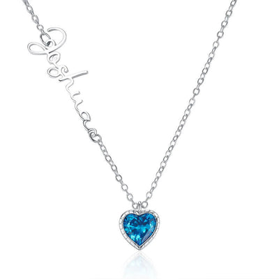 Personalized Sideway Name Necklace with Heart Birthstone