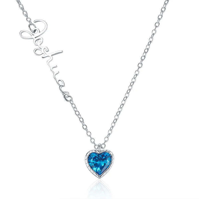 Personalized Sideway Name Necklace with Heart Birthstone