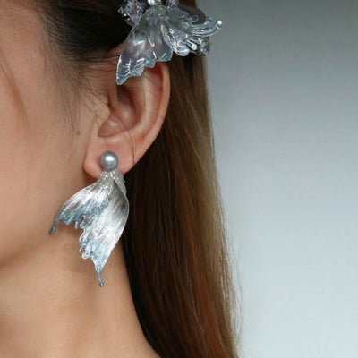 Glacial Whisper | Mermaid Tail & Fairy Wing Resin Earrings - Handcrafted 1 PC
