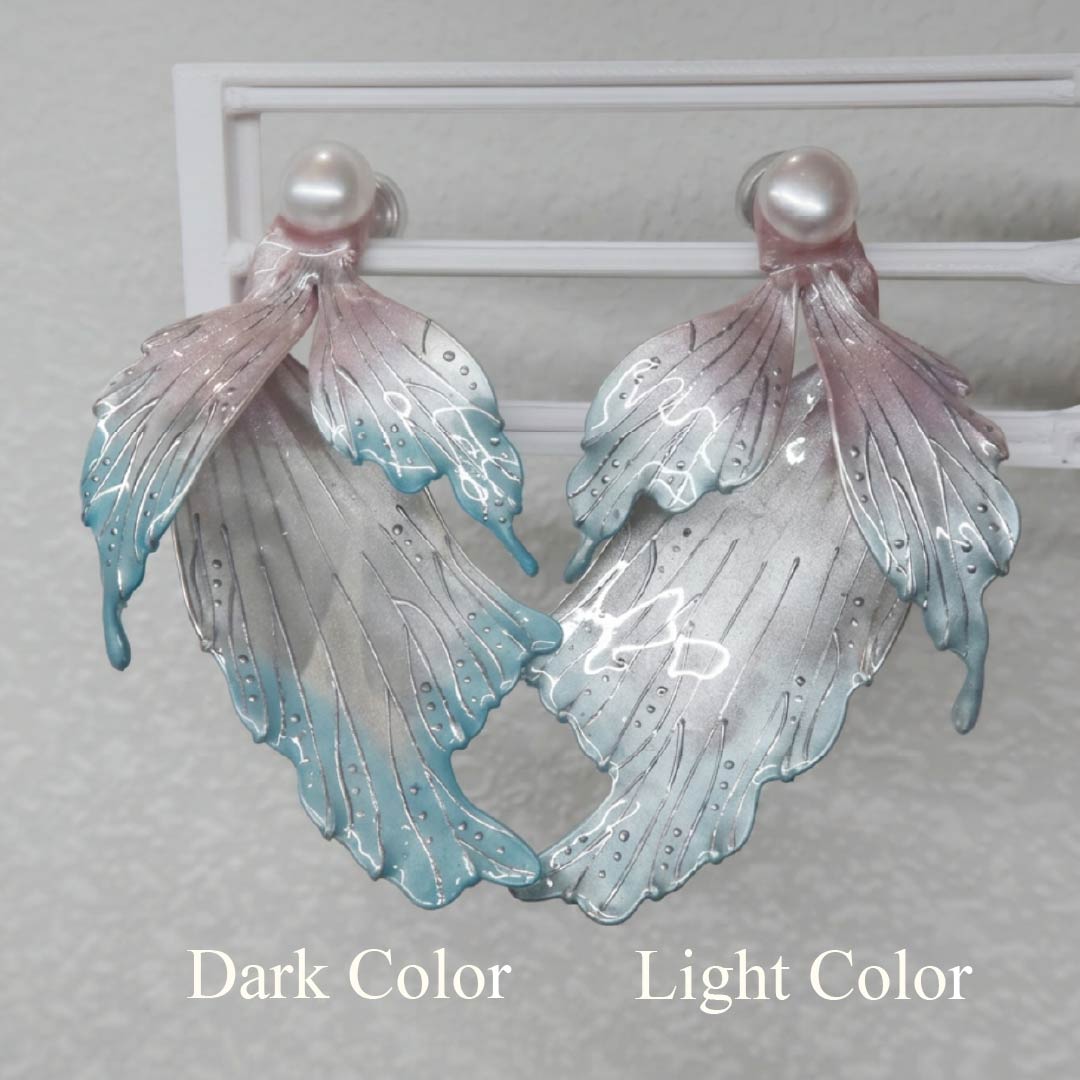 Aurora Pearl | Mermaid Tail & Fairy Wing Resin Earrings - Handcrafted 1 PC