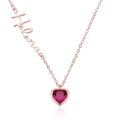 Personalized Sideway Name Necklace with Heart Birthstone