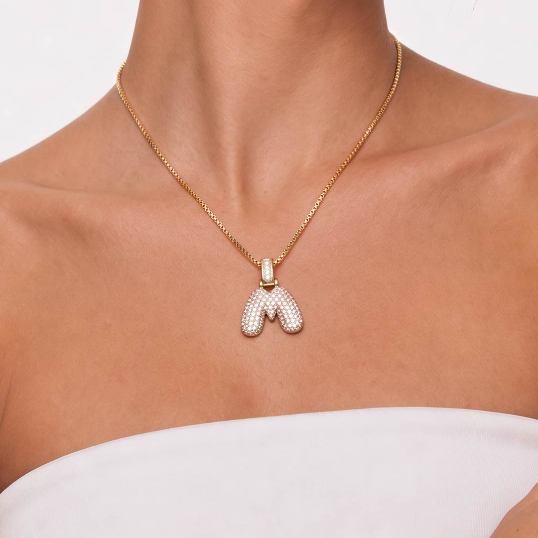14k Diamond Dazzle Bubble Initial Necklace