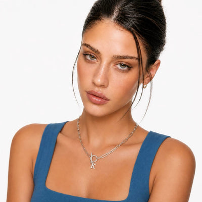 Paperclip Letter Initial Circle Lock Clasp Necklace