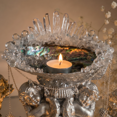 Twin Cherubs | Vintage One-of-a-Kind Mother of Pearl Jewelry & Candle Holder