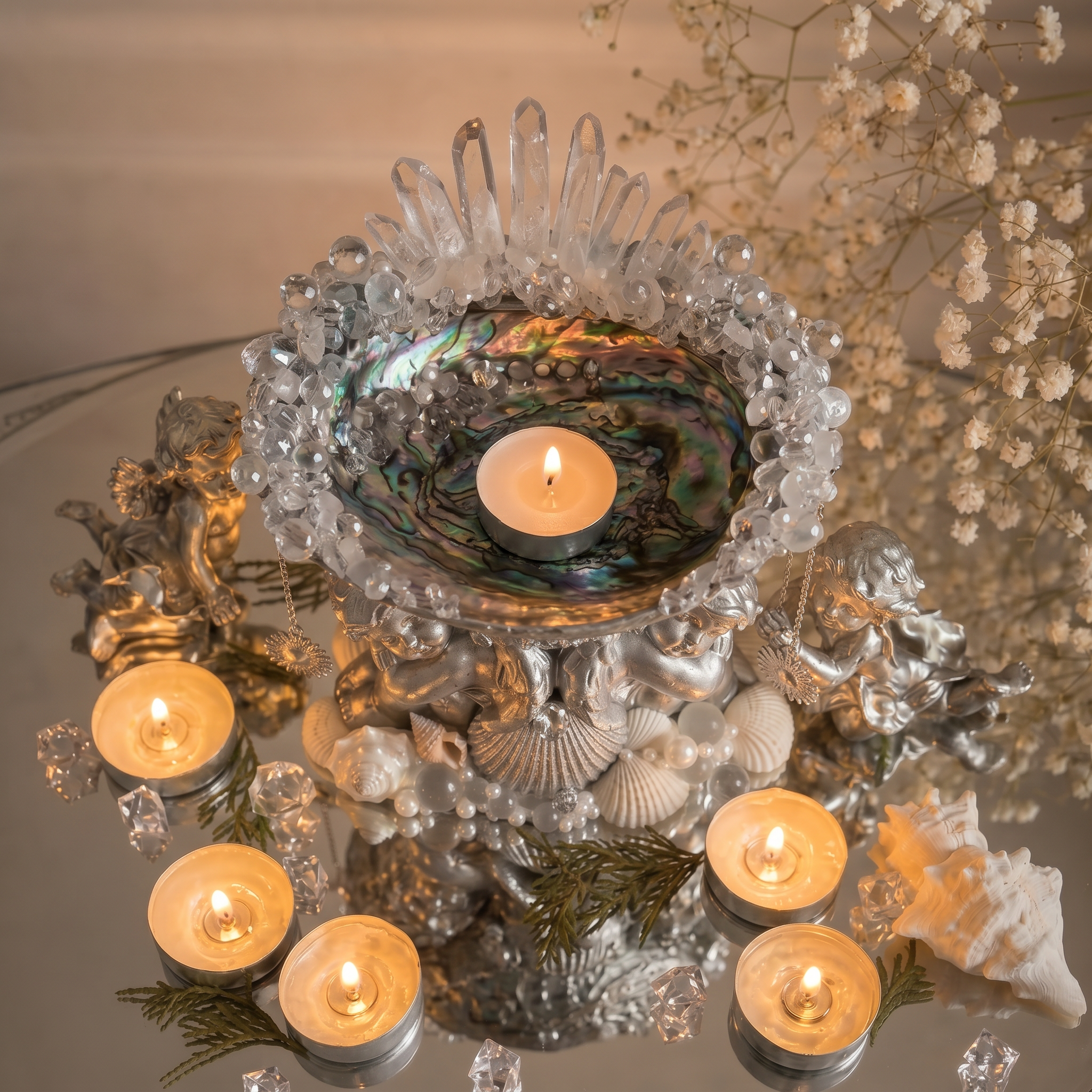 Twin Cherubs | Vintage One-of-a-Kind Mother of Pearl Jewelry & Candle Holder
