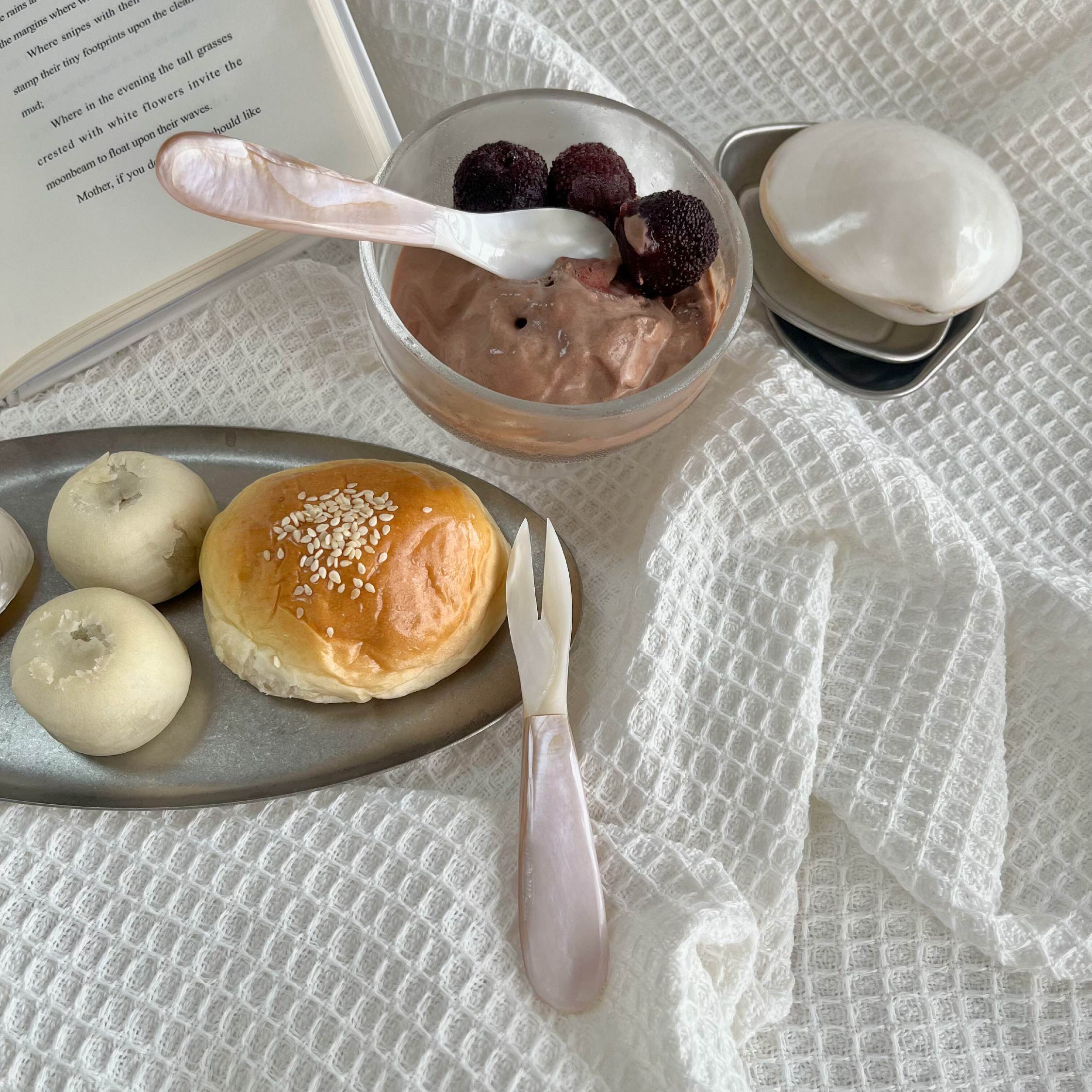 Pink Mother of Pearl Serving Spoon & Folk - Handmade 1 Set