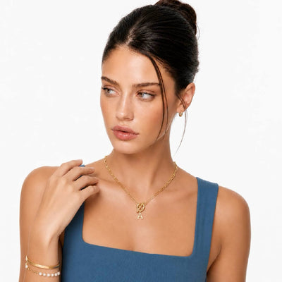 Paperclip Letter Initial Circle Lock Clasp Necklace