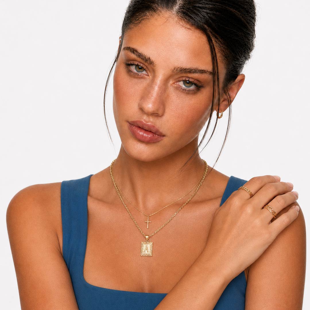 2pc 14k Initial & Cross Necklace Set