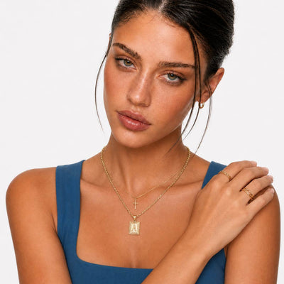2pc 14k Initial & Cross Necklace Set