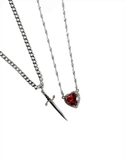Heart and Sword Necklace Set