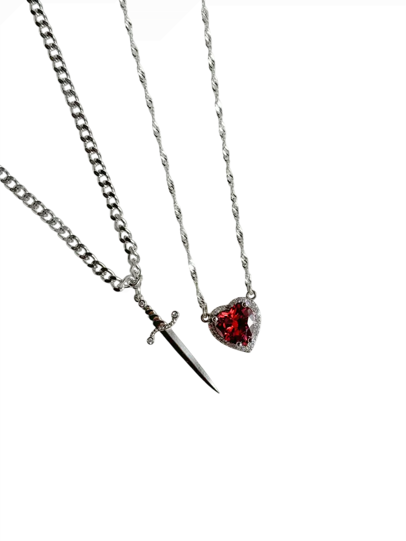 Heart and Sword Necklace Set