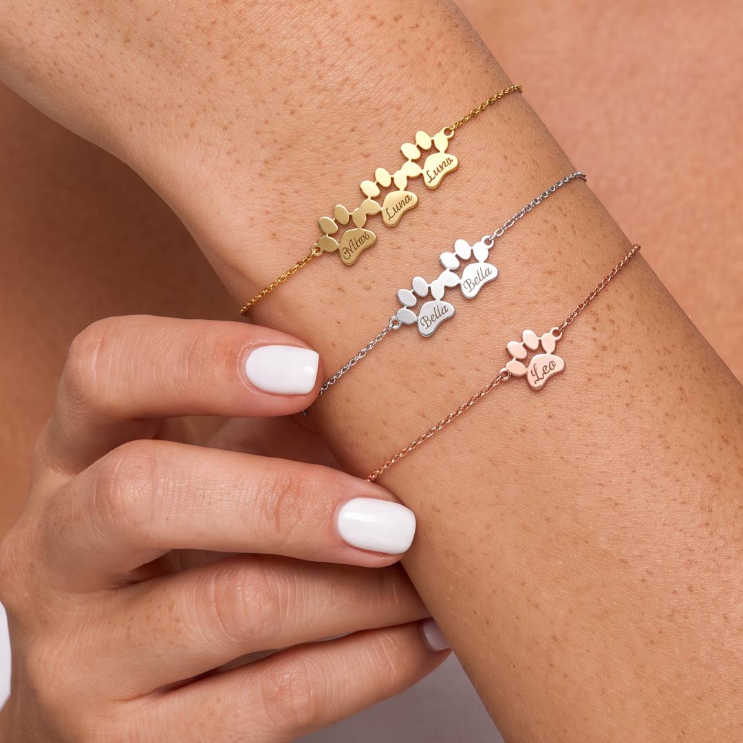 Custom Paw Print Name Bracelet