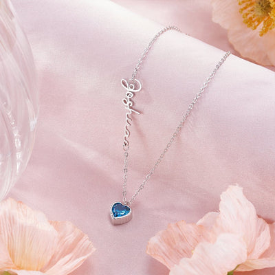 Personalized Sideway Name Necklace with Heart Birthstone