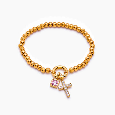 Beaded Birthstone Cross Bracelet