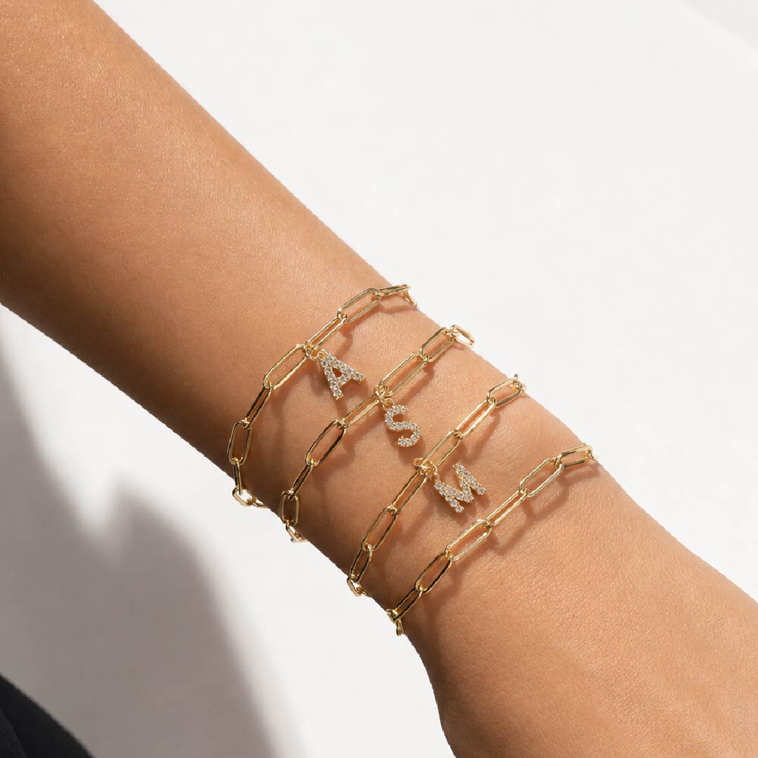 Dainty Paperclip Letter Initial Bracelet