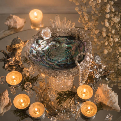 Starlight Echoes | Mother of Pearl Jewelry Tray & Candle Holder - Handcrafted 1 PC