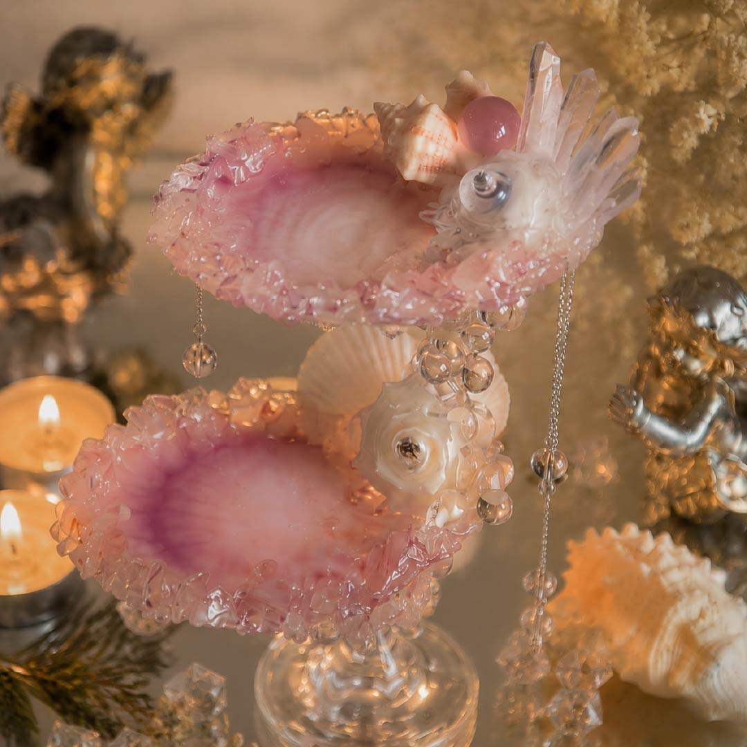 Misty Isle Crystaline | Double-Tier Mother of Pearl Jewelry & Candle Holder - Handcrafted 1 PC