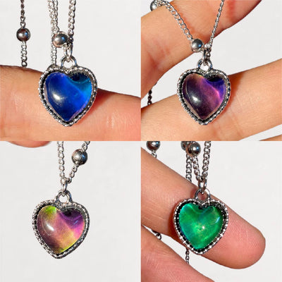 Peach Heart Mood Necklace Temperature Control Color Change