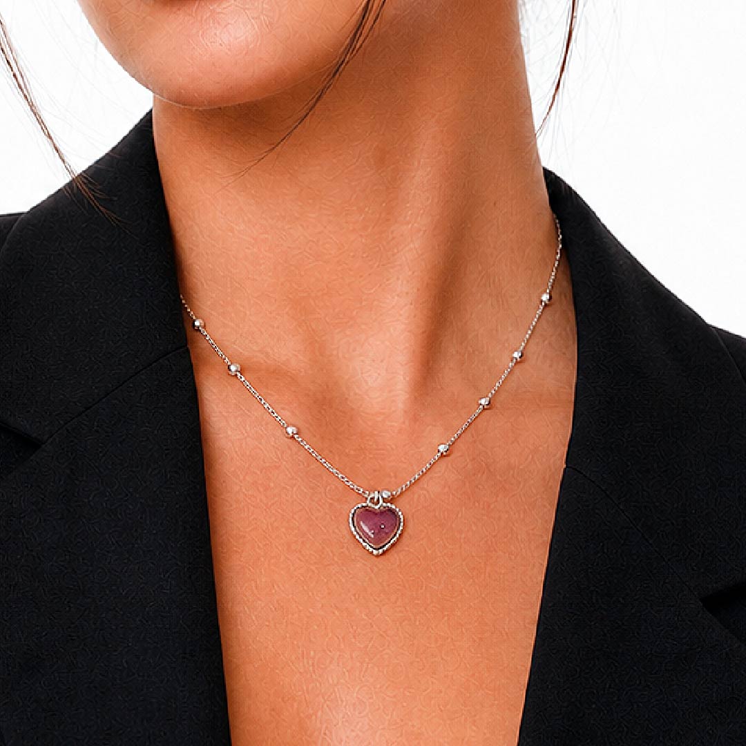 Peach Heart Mood Necklace Temperature Control Color Change