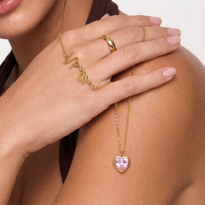 Personalized Sideway Name Necklace with Heart Birthstone