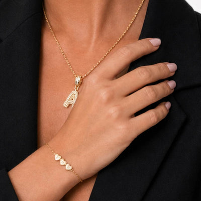 Personalized Tiny 3D Initial Heart Charm Bracelet
