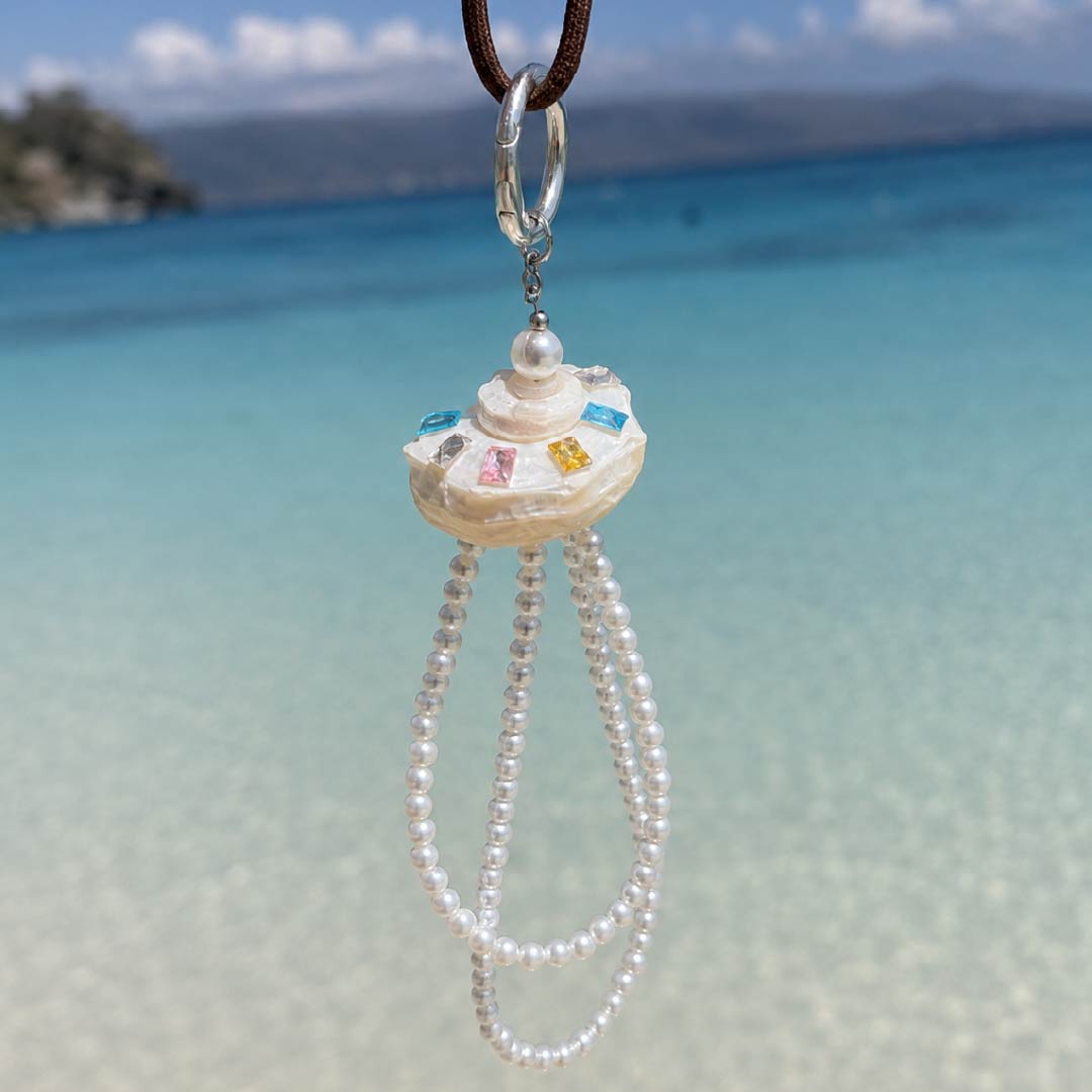 Prism Orbit | Pearlized Turbo Shell Charm- Handcrafted 1 PC
