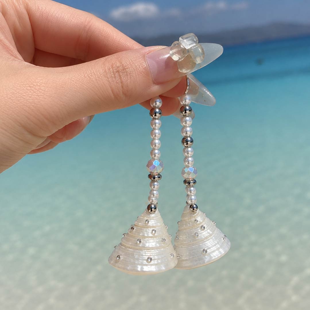 Draco Light | Celestial Trochus Seashells Bell Earrings - Handcrafted 1 PC