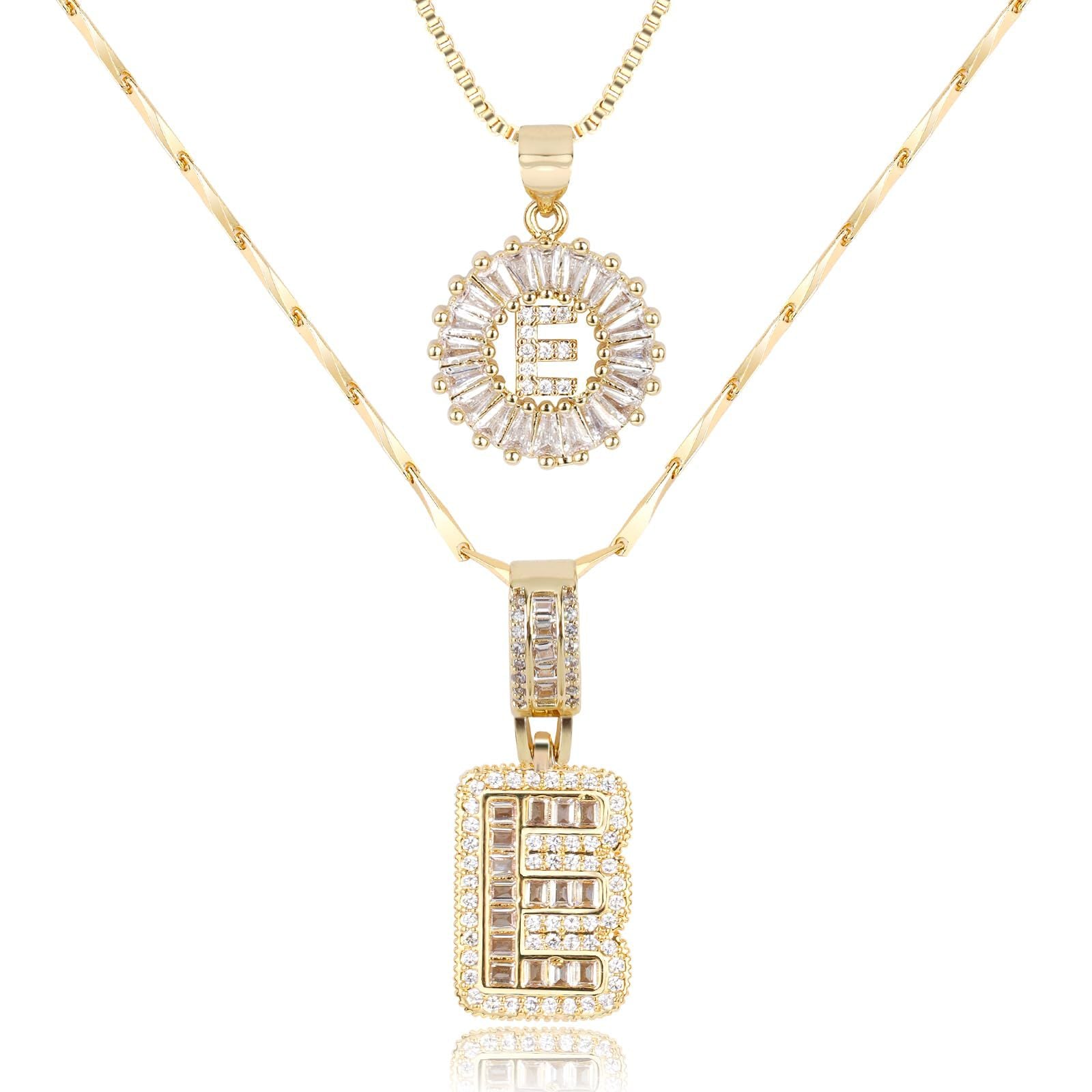 2pc 14k Diamond Letter Initial Necklaces