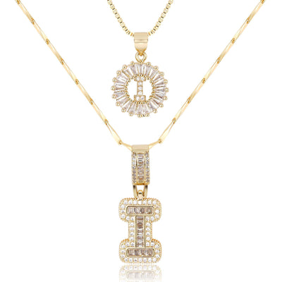 2pc 14k Diamond Letter Initial Necklaces