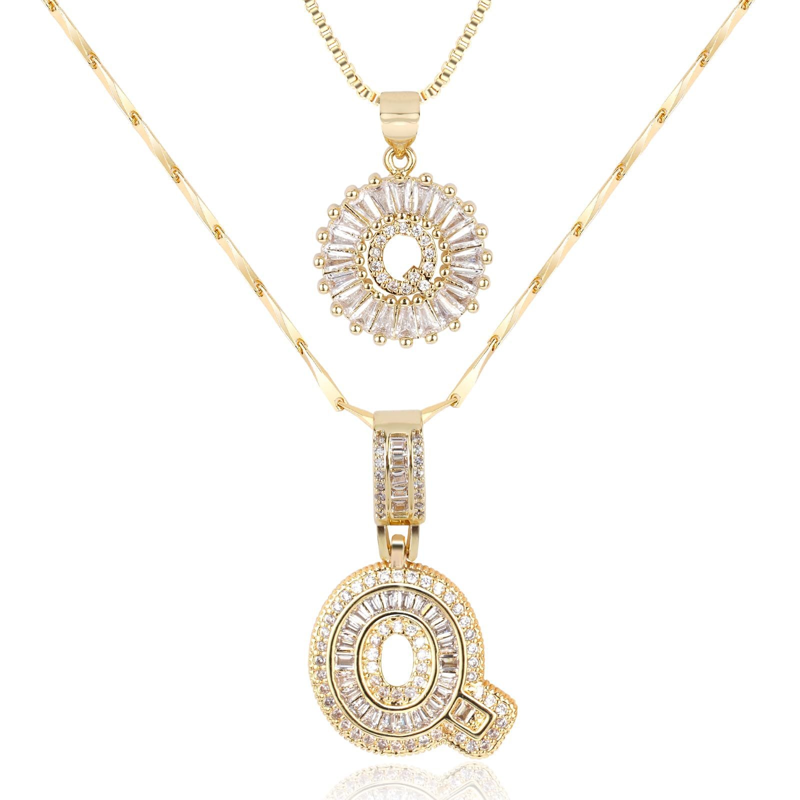 2pc 14k Diamond Letter Initial Necklaces