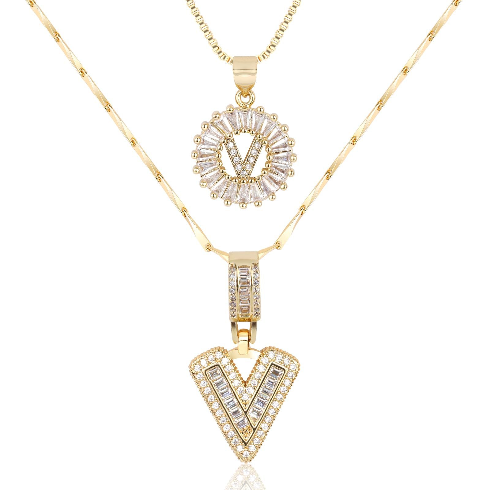 2pc 14k Diamond Letter Initial Necklaces