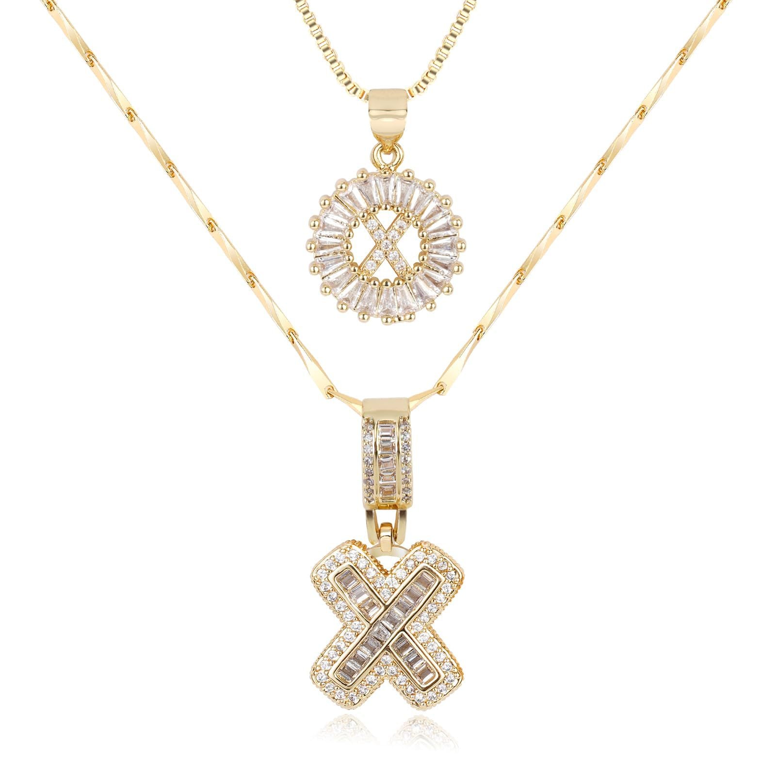 2pc 14k Diamond Letter Initial Necklaces