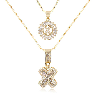 2pc 14k Diamond Letter Initial Necklaces