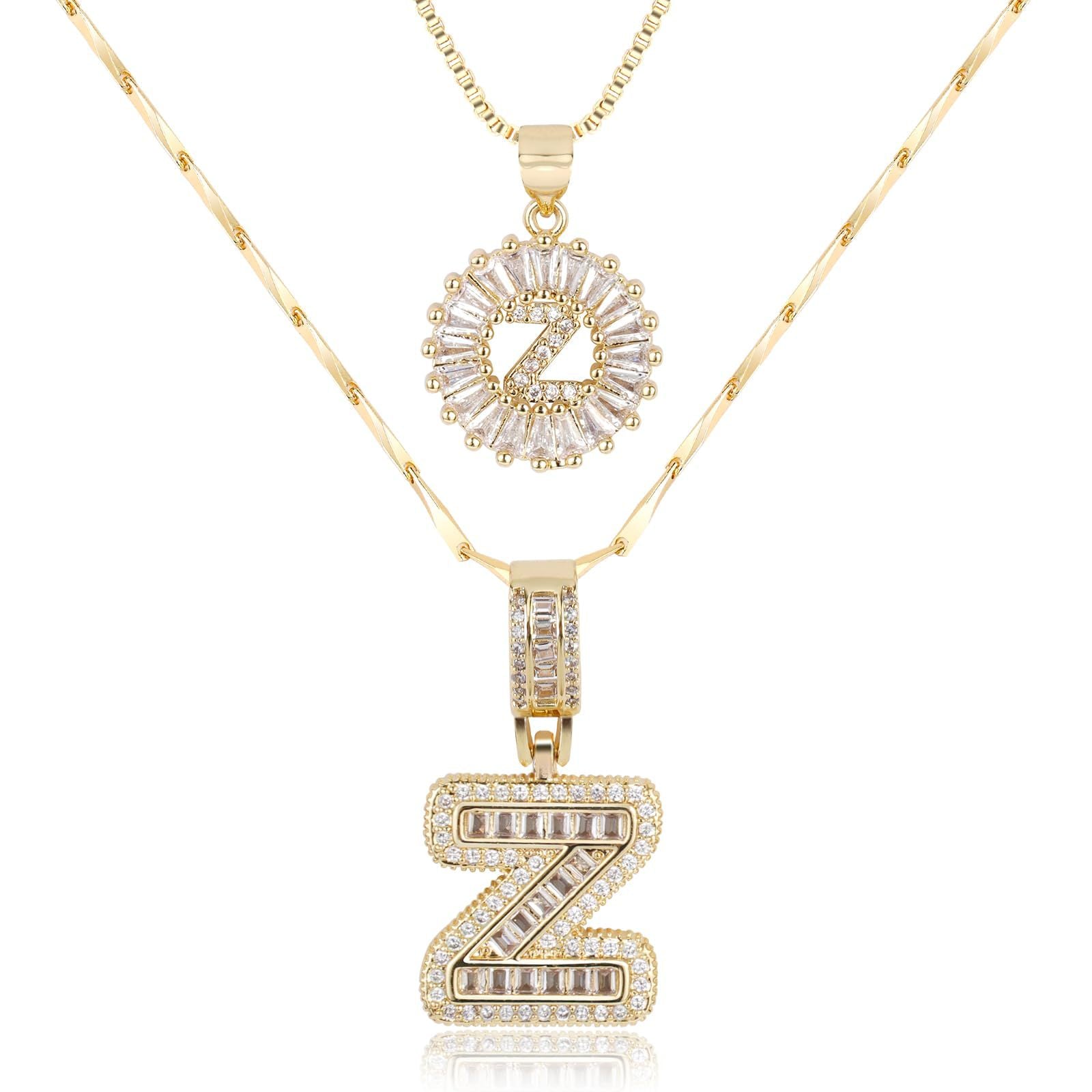 2pc 14k Diamond Letter Initial Necklaces