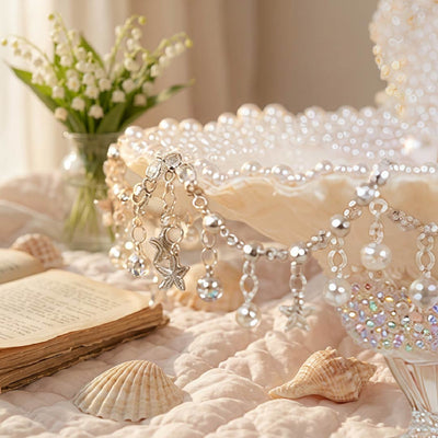 Vintage Crystal & Pearl Encrusted Mermaid Luxury Jewelry Tray - Handcrafted 1 PC