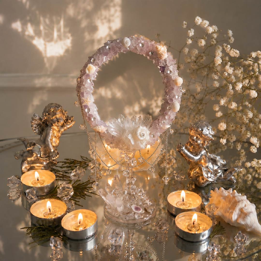 Violet Event Horizon | Crystal Seashell Mirror - Handcrafted 1 PC