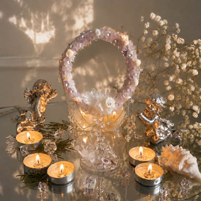 Violet Event Horizon | Crystal Seashell Mirror - Handcrafted 1 PC