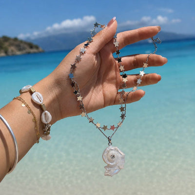 Astral Spiral | Pearlized Turbo Shell Necklace - Handcrafted 1 PC
